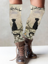 cute cat print knitted boots cuffs leg warmer