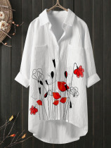 Temperament solid color cotton and linen shirt loose shirt top
