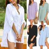 New style shirt deep V neckline solid color beach skirt beach sunscreen swimsuit blouse women
