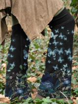 Retro butterfly print knit boot cuffs flared leg warmers