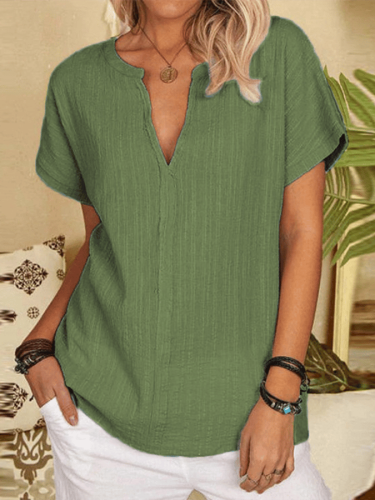 Women's Solid Color Short Sleeve V-Neck T-Shirt
