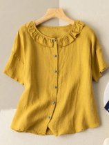 Women's Cotton Linen Baby Collar Short Sleeve shirt