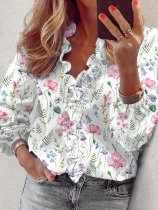 Floral Butterfly Print Long-Sleeve Shirt