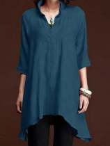 Women's Cotton Linen V-Neck Irregular Hem Shirt