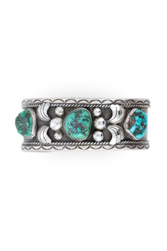 Cuff, Turquoise, 3 Stone, Applique, Hallmark, Vintage, 2661