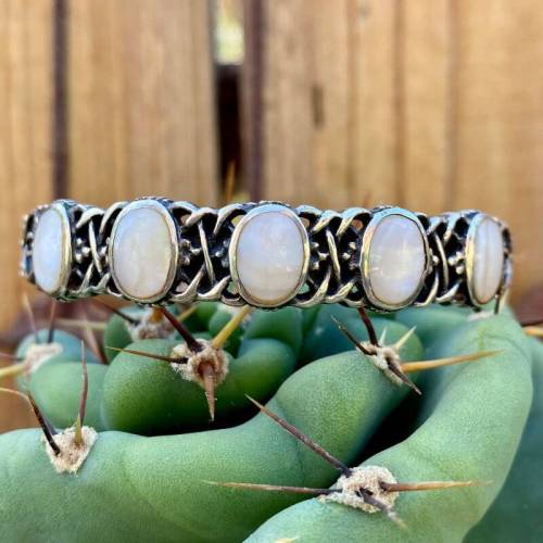 Mother-of-Pearl Southwestern Sterling silver Row Cuff Bracelet