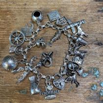 Heavy Sterling Silver Bracelet LOADED with 21 Charms