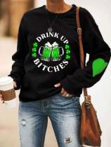 Women's St. Patrick's Day Drink Up Bitches Print Sweatshirt