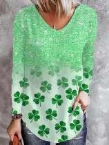 Women's St. Patrick's Day Clover Print Long Sleeve T-Shirt