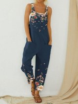 Floral Print Straps Casual Jumpsuit With Pockets For Women