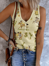Women'S Vintage Printed Sleeveless Vest