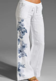 Women's Floral Print Cotton Linen Casual Pants