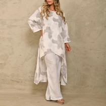 Print Cotton Linen Casual Suit