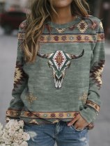 Ethnic Print Crewneck Sweatshirt