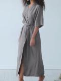 French Style Cotton And Linen Self Tie Dress