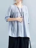 Solid Color Cotton And Linen Loose Round Neck Half Sleeve Shirt