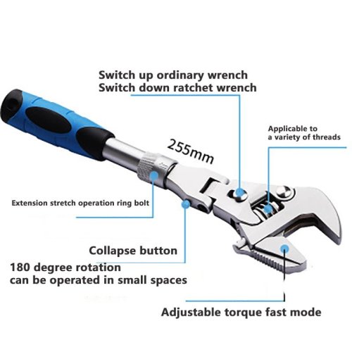 5-in-1 Adjustable180 Degrees Bent Ratchet Torque Universal Wrench