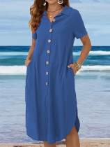 Short-sleeved Casual Cotton and Linen Dress