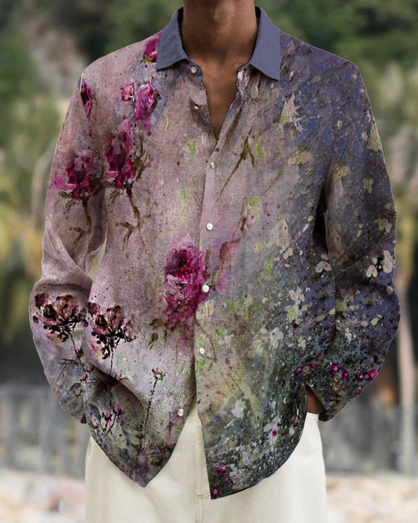 Men's cotton&linen long-sleeved fashion casual shirt 81d0