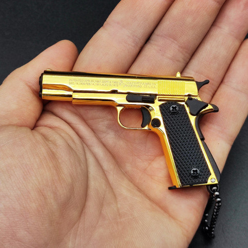 Gold Plated M1911 Metal Gun Model Toy Keychain Gift
