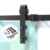 Modern Interior Black Carbon Steel Sliding Barn Door Hardware Track Kit For Glass Door