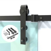 Modern Interior Black Carbon Steel Sliding Barn Door Hardware Track Kit For Glass Door