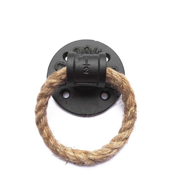 Simple morden Iron Pipe Flange Door Handle Knocker  With Rope Loft Industry Style Gate unfold install for interior door knob