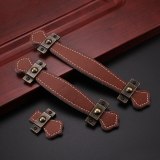 Vintage hardware Black Cabinet Knobs and handles wardrobe cupboard door handle and pulls leather Furniture hardware decorative