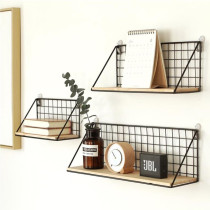 Wooden Iron Wall Shelf Wall-mounted Storage Rack Kitchen Bedroom Home Decoration Kids Room DIY Wall Hanging Decoration Rack
