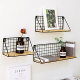 Wooden Iron Wall Shelf Wall-mounted Storage Rack Kitchen Bedroom Home Decoration Kids Room DIY Wall Hanging Decoration Rack
