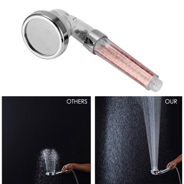 Shower Bath Head Adjustable 3 Mode High Pressure Stone Stream Handheld Shower Head With Negative Ion Activated Ceramic Balls