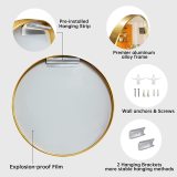 Gold Wall Mounted Circle Mirror Decorative with Brushed Metal Frame for Bathroom