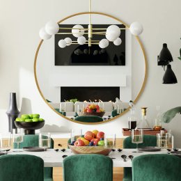 Gold Wall Mounted Circle Mirror Decorative with Brushed Metal Frame for Bathroom