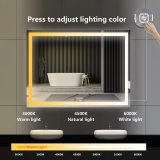 LED Bathroom Mirror Wall Mounted Lighted Vanity Mirror Anti-Fog Dimmable Makeup Mirror with Touch Sensor 3 Adjustable Color
