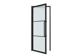 French Style 3 Lites Swing Black Steel Frame Glass Barn Door For Interior Use
