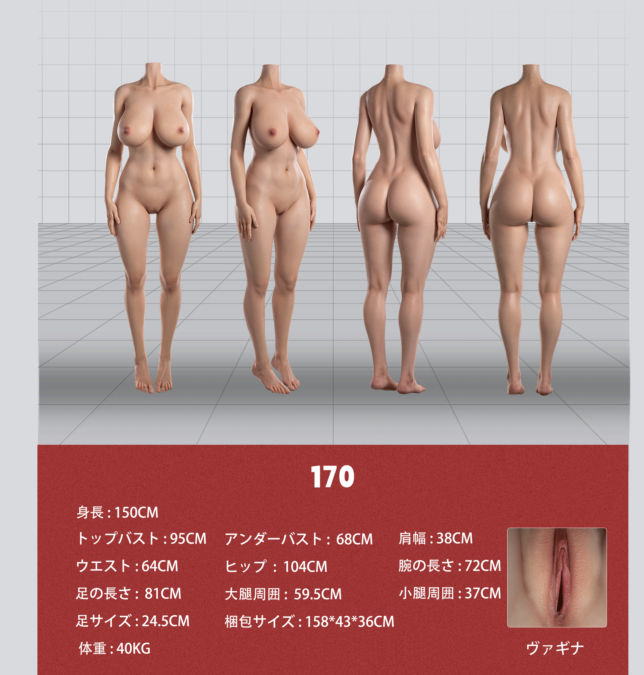 170cm Hカップ巨乳セックスドール ボディサイズ写真