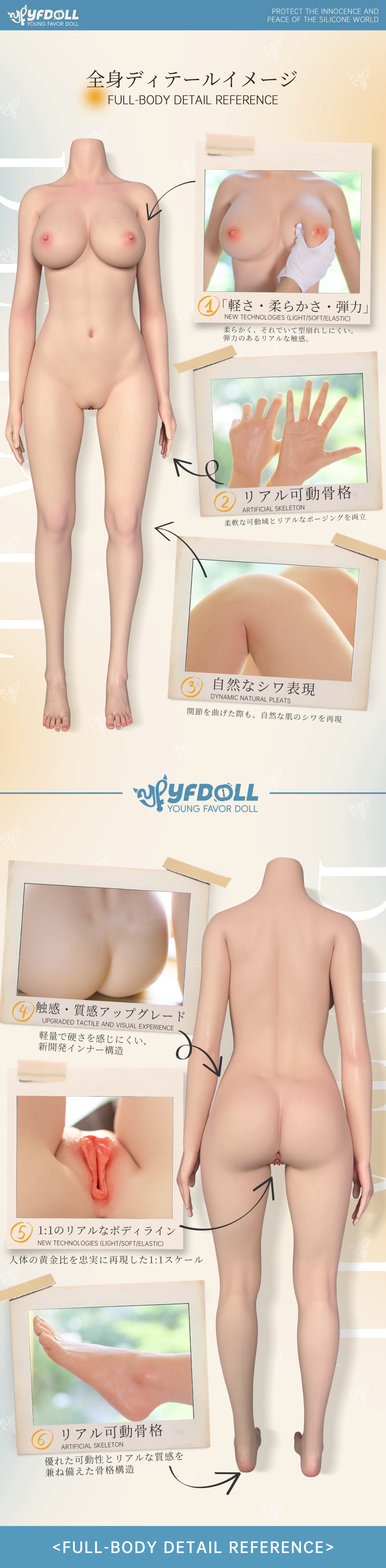 YFDOLL ボディ ディテール画像 高級 シリコン製 リアルドール 等身大 