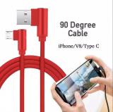 10ft 90 Degree Nylon Braided USB Cable fast Charging for iPhone iPad Android V8 Micro Type C