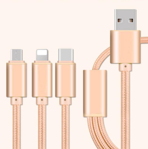 3 in 1 2A USB Data Cable Charger for iPhone Type C+V8 Micro USB+8 Fast High Speed Charging
