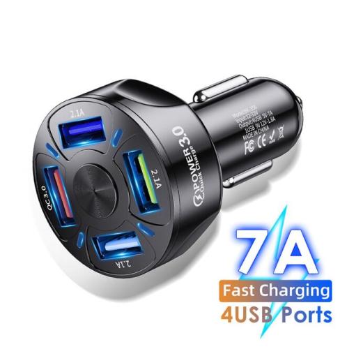 7A 4 USB Port Fast Car Charger QC 3.0