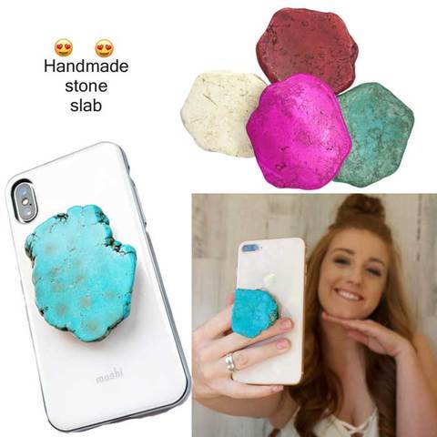 Handmade Turquoise Stone Slab phone holder grip