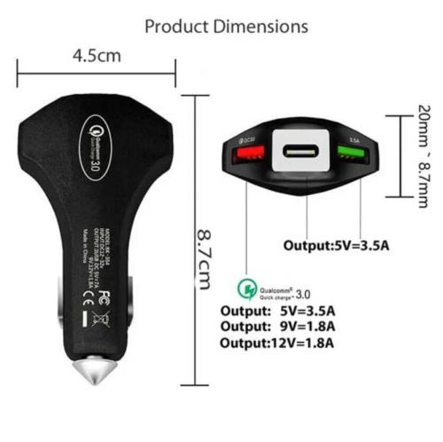 3 Port USB Car Charger QC 3.0 PD Type C Fast Charger 3.5A [PREMIUM AA+]