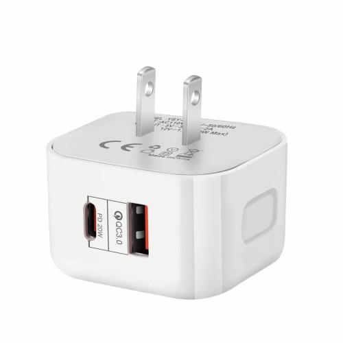 Basics Two-Port USB-C + QC3.0 Wall Charger for Tablets and Phones with Power Delivery - White