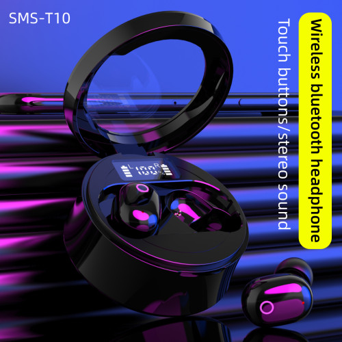 SMS-T10 Bluetooth 5.0 Wireless Earbuds with Wireless Charging Case Stereo Headphones in Ear Built in Mic Headset Premium Sound with Deep Bass for Sport Black
