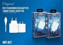 A27 QC 3.0 Fast Charging USB Charger Adapter，Single Port USB Wall Charger，Tubro Travel Adapter with Phone Cable