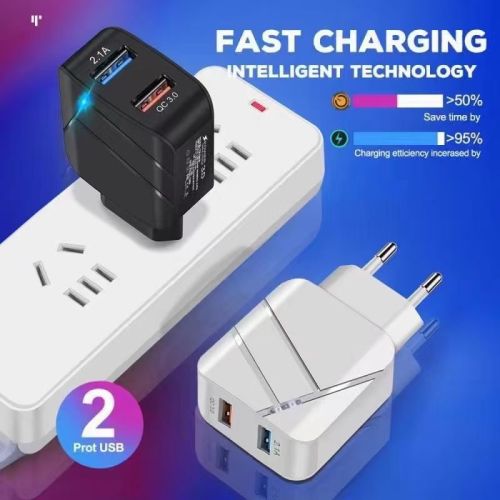 28W Dual USB Charger，QC 3.0 Port and 2.1A Port Quick Charge Wall Charger