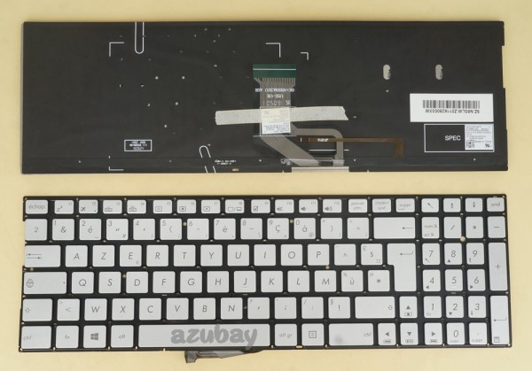 French AZERTY Français Keyboard For Laptop ASUS ZenBook Flip UX560UA Q504UA Silver, Backlit