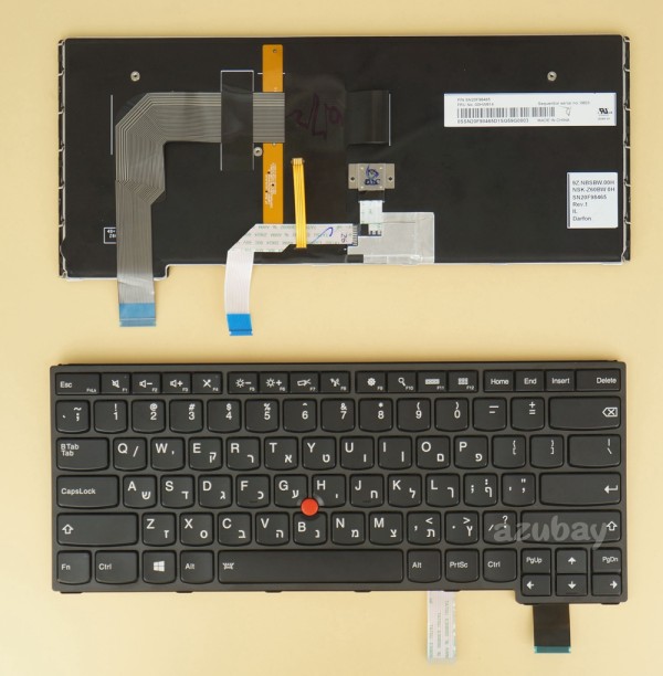 Hebrew Keyboard Israel HE HB מקלדת עברית for Lenovo Thinkpad Yoga 14 (Type 20FY, 20DM, 20DN) Backlit, Black with Frame