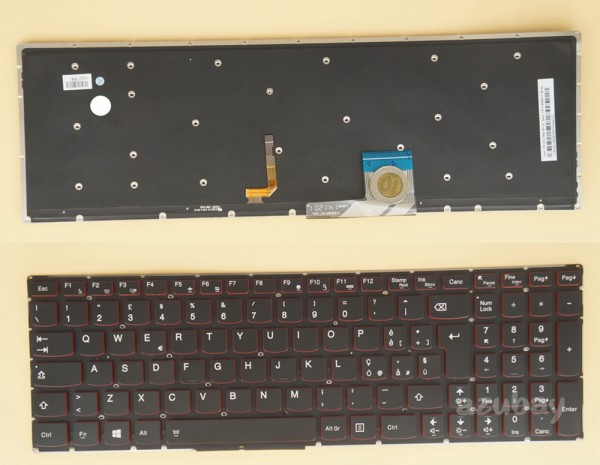 Italian Keyboard IT Tastiera Italiana for Lenovo Y50-70 ( Type 20378, 20411, 80DT, 80EJ), Y50-70 Touch ( Type 20349, 20413, 80DT), Y70-70 Touch ( Type 20350, 20415, 80DU), 25215959, 25215990, Red Backlight, No Frame
