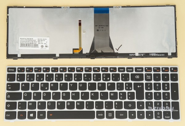 French Keyboard AZERTY Français Clavier for Lenovo b50-30, b50-30 Touch, b50-45, b50-70, b50-80, b51-30, b51-35, b51-80, b70-80, b71-80, e50-70, e50-80, e51-80, g50-30, g50-45, g50-70, g50-70m, g50-80, g50-80 Touch, g70-35, g70-70, g70-80, m50-70, m50-80, z50-70, z50-75, z51-70, z70-80, 5N20H03440 5N20H03453, Backlit, with Silver Frame